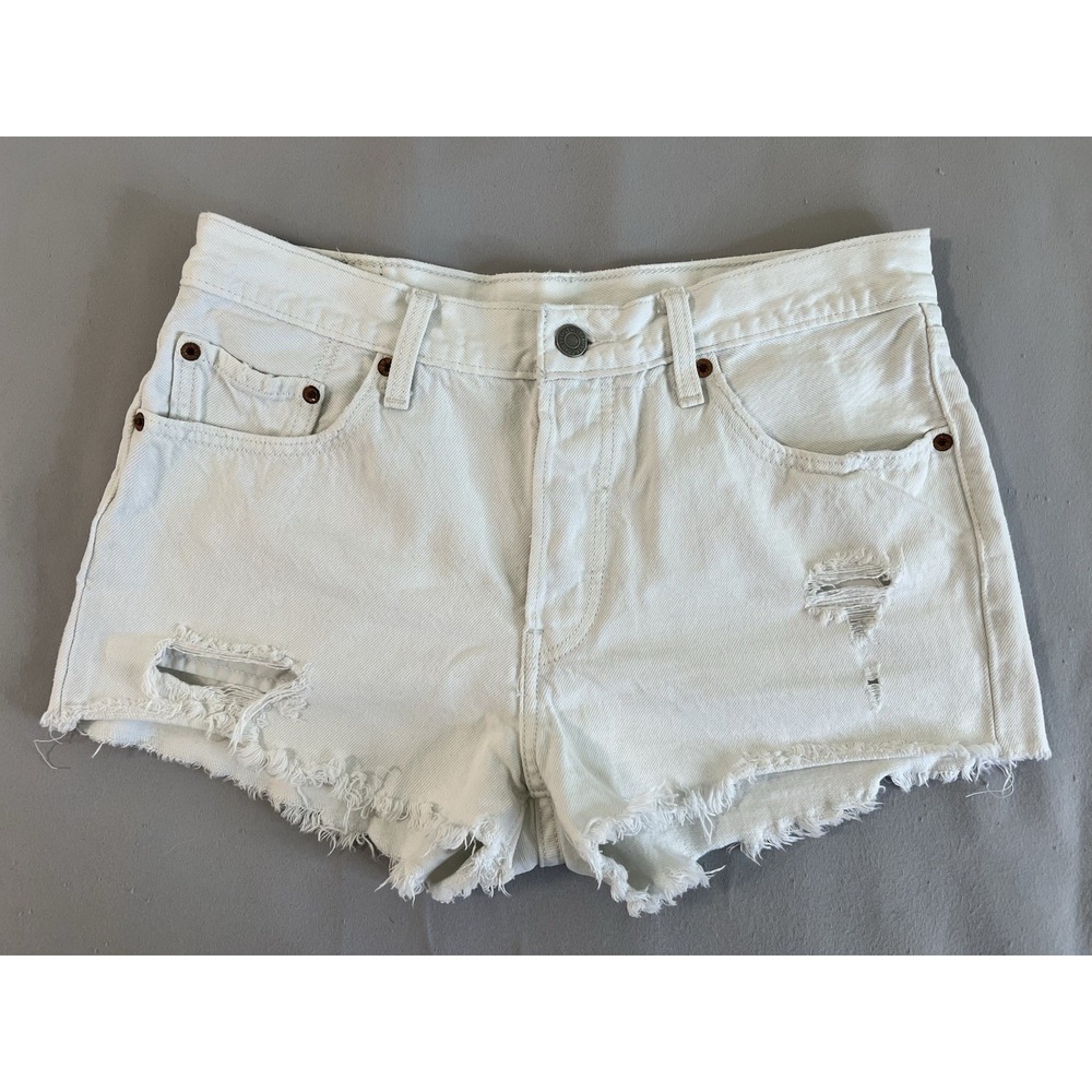 LEVI'S 501 Jean Shorts Women's Size 28 White Denim Button Fly Cutoffs Mid Rise